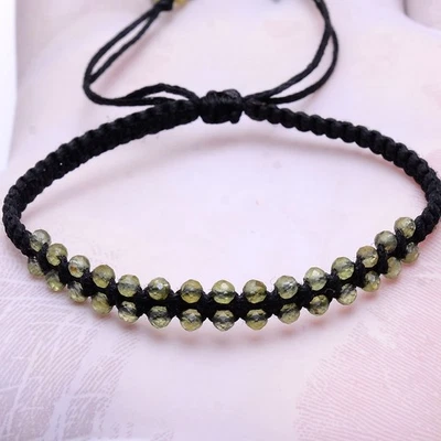 Natürlich 3MM Peridot Perlen Mikro Makramee Armband ~ Handarbeit Kristall - Bild 1 von 4