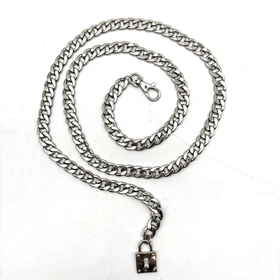 Vintage 00s Y2K Tono Plateado Cadena Eslabón Cubano Cinturón Candado Dije OSFM Hasta 42" Foto 1 de 4
