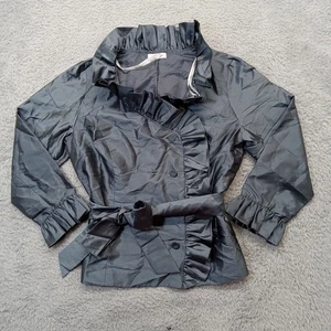Calvin Klein Bluse L Damen Rüschen Knopfleiste grau mit Gürtel - Bild 1 von 6