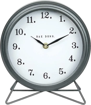 Reloj Rae Dunn Mesa Redonda Estante Gris Metal Diseño Estilos Decoración del Hogar 8" x 8.75" Foto 1 de 4