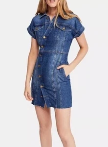 Free People The City Button-Front Denim Dress, Asymmetrical NWT | L |Preppy Boho - Picture 1 of 10
