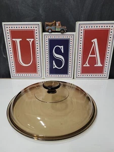 Pyrex 10 9-1/2” glass round replacement lid brown amber 10-1/2" total diameter  - Picture 1 of 5