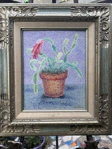 Pointillism Oil on Board Vintage Impressionist Still Life, Framed Signed Veloso - Picture 1 of 19
