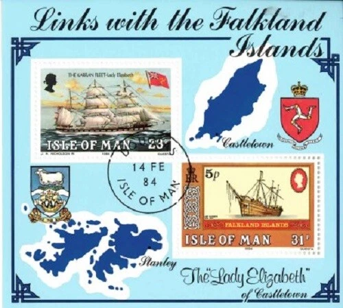 ISLE OF MAN STAMPS 1984 LINKS WITH THE FALKLAND ISLANDS MINIATURE SHEET CTO - Image 1 of 1