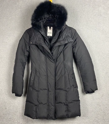 Chaqueta SOIA & KYO XS para mujer negra acolchada plumas abrigo con capucha doble cremallera Foto 1 de 4