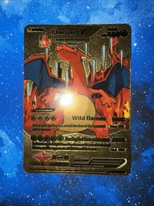 Tarjeta de exhibición Pokémon Charizard V Wild Flames 508 HP lámina dorada con funda suave y dura - Imagen 1 de 2