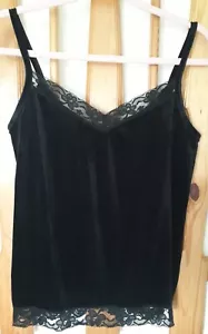 Black Velvet Tank Top with Lace Detail, M - Picture 1 of 5