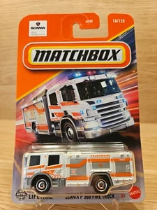 2025 Matchbox #16 - Scania P 360 Fire Truck White Long Card JBP52 - Picture 1 of 7