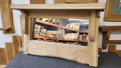 Oak Mirror with a Decorative shelf | Hand-made Furniture, Natural Finish - Image 1 of 4