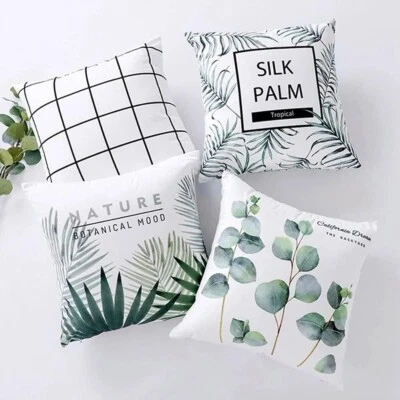 LINEN COTTON CUSHION COVER, 4 PACK 45×45 CM PILLOWCASE TROPICAL PLANTS STYLE - Image 1 of 2