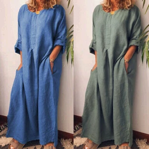 Esquema de color Morandi Color liso Camisa Vestido En casa Largo algodón de gran tamaño - Imagen 1 de 17