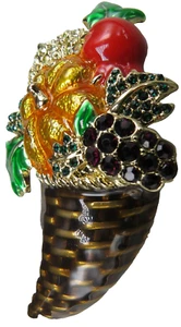 Broche prendedor DANA BUCHMAN Acción de Gracias Cornucopia marrón verde estrás calabaza - Imagen 1 de 8