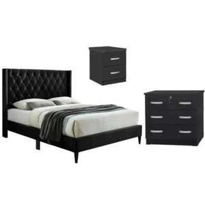 Home Square 3-Piece Set with Tufted Queen Bed Chest Bedroom Dresser Nightstand - Picture 1 of 18