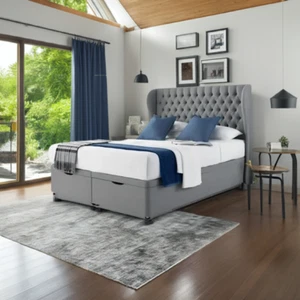 Luxury Plush Velvet Winged Divan ottoman storage Bed frame with mattress option - Picture 1 of 17