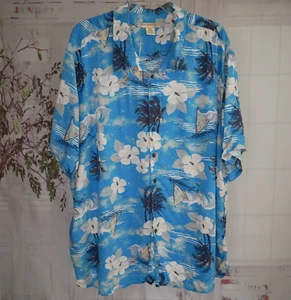 Island Passport 4XL Hawaiian Shirt Blue Hibiscus Button Up Short Sleeve Aloha - Picture 1 of 12