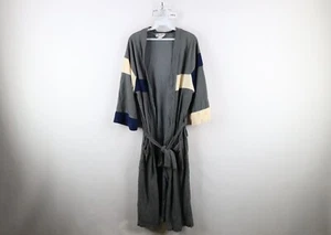 Vintage 60s 70s Streetwear Mens OSFA Color Block Belted Velour Bath Robe USA - Picture 1 of 16