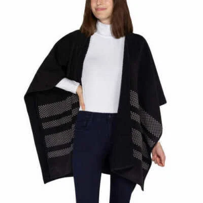 Ike Behar Ladies Reversible Fashion Wrap with High Pile Fleece Black, One Size - Image 1 of 4