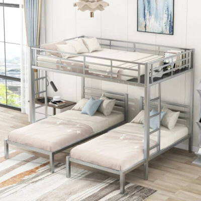Metal Triple Bunk Bed Full Over Twin Over Twin Bunk Bed Kids Loft Bunk Bed Frame - Image 1 of 4