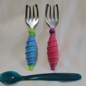 Set of 2 NUK Toddler Forks & 1 Teal Spoon - Multi-Color Children’s Cutlery - Picture 1 of 8