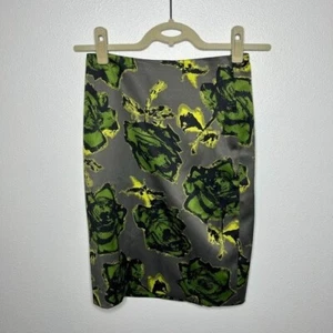 Mac & Jac Satin Gray & Green Floral Print Mini Pencil Skirt Office Siren - Picture 1 of 4