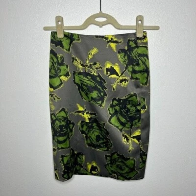 Mac & Jac Satin Gray & Green Floral Print Mini Pencil Skirt Office Siren - Image 1 of 4