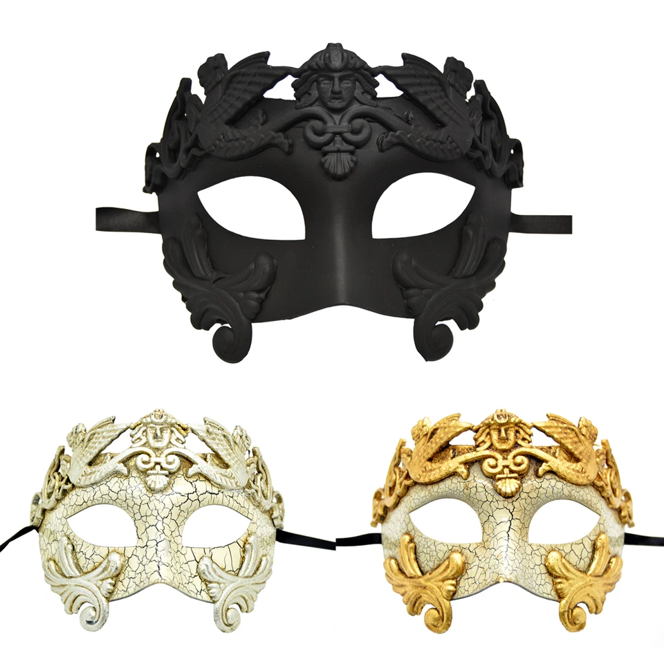 Máscara de mascarada veneciana greco-romana para hombre pintura acrílica agrietada plateada, dorada Foto 1 de 1