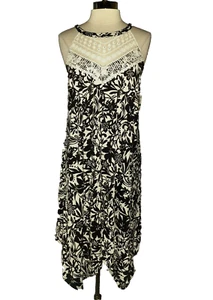 NEW INC International Concepts Size L Shift Dress Black White Floral Sleeveless - Picture 1 of 7