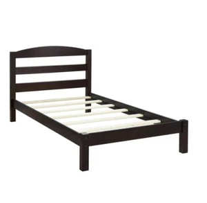 KIDS TWIN BED FRAMES Wood Platform Bed Black/Brown/Gray White Available - Picture 1 of 16
