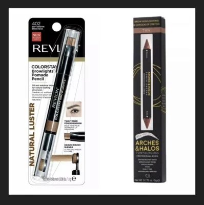 Brand New Set Of 2 Eyebrow Pencils, Arches & Halos & Revlon, Tan And Soft Brown - Image 1 of 3