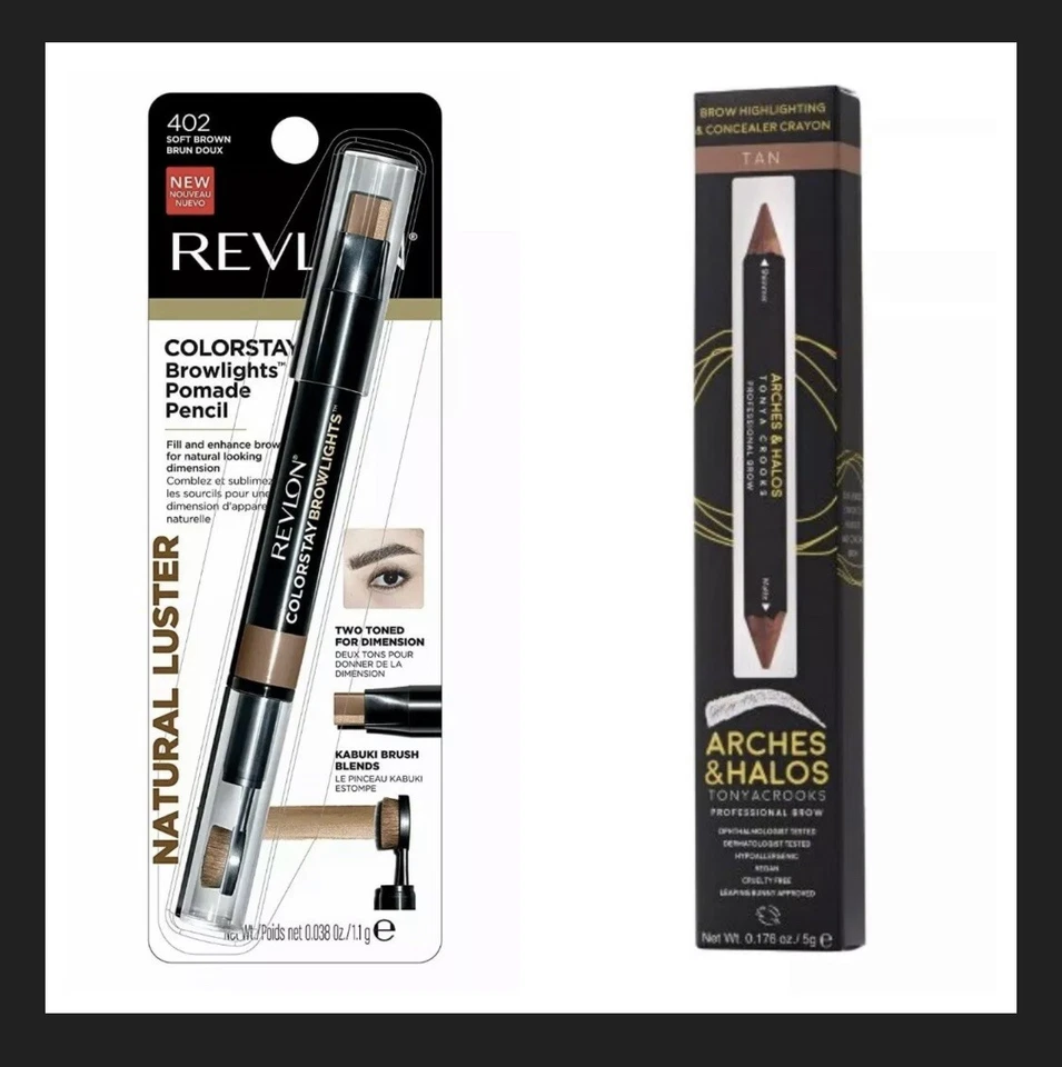 Brand New Set Of 2 Eyebrow Pencils, Arches & Halos & Revlon, Tan And Soft Brown - Image 1 of 3