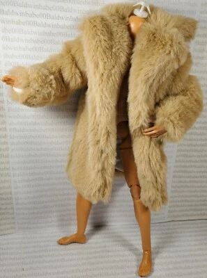 N30 ~ COAT ONLY~3/4 LENGTH FAUX SOFT TAN FUR JACKET CLOTHING FITS KEN 12" DOLL - Image 1 of 4
