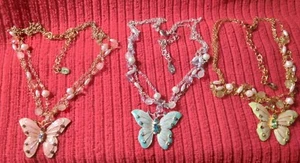 Robert Rose 3 Lot Schmetterling Halskette 3 Strang Emaille Strass signiert ohne Box ✞ - Bild 1 von 11