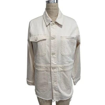 Jaqueta jeans feminina MOTHER Superior Supernatural M creme stretch jeans bainha desgastada - Imagem 1 de 4