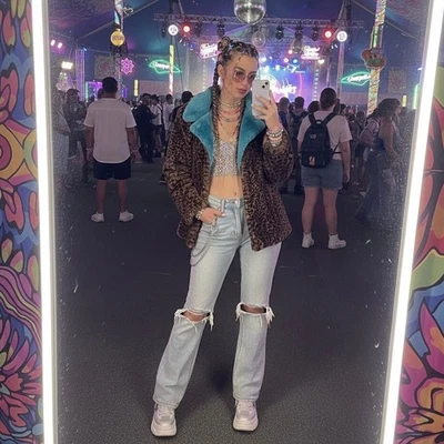 Chaqueta De Colección Blanc Noir Leopardo Imitación Piel Para Mujer S Cuello Verde Azulado Festival Y2K Foto 1 de 4