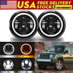 Pair 7" inch Round LED Headlights DRL Projector Light For 2008-2016 Jeep Patriot - Picture 1 of 12