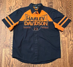 Harley Davidson Button Down Hemd Herren Large Motorrad Biker schwarz orange - Bild 1 von 3