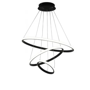 Lampadario a sospensione 3 cerchi 60W nero design moderno LAMP106 - Foto 1 di 8
