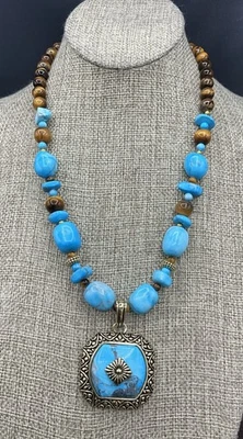 Barse Raja Pendant Necklace- Turquoise Howlite & Tigers Eye-Bronze- NWT - Image 1 of 4
