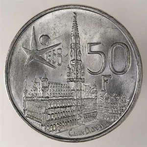 Bélgica 1958 50 francos de plata (Feria Mundial de Bruselas) KM#151,1  - Imagen 1 de 2