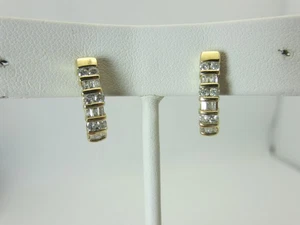 10k Yellow Gold Diamond Hoop Earrings 0.66 ct TW Channel Set Baguette Diamonds - Picture 1 of 15