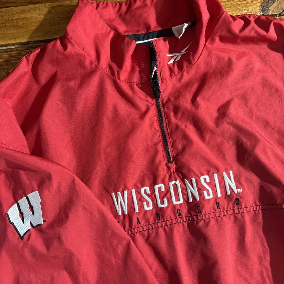 Vintage 90s Wisconsin Badgers Windbreaker Jacket 3XL Reebok Vector Logo Y2K *SEE - Image 1 of 4