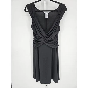 London Times Damen schwarz V-Ausschnitt ärmellos Polyester Midikleid Gr. 12 - Bild 1 von 4