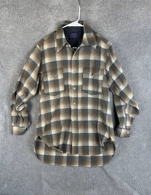 Vintage Pendleton Jacket Mens Medium Brown Gray Plaid Wool Lined Made USA 70s - Image 1 of 4