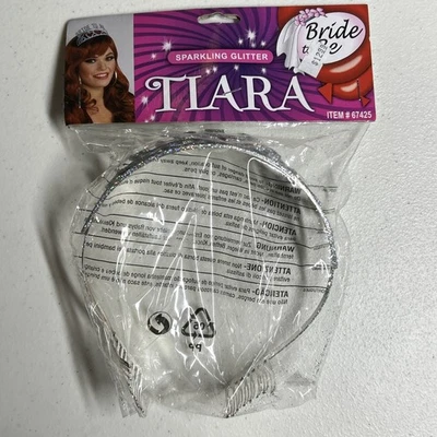 Princess Bride To Be Tiara Halloween Glitter Forum Silver Costume Dress Up - Image 1 of 4