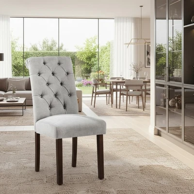 Juego de Sillas de Comedor Silla Tapizada Moderna 2/4/6 con Pata de Madera Foto 1 de 4