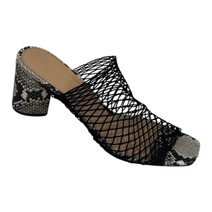 Sandalia Veronica Barba Kasi Estampado Piel de Serpiente Tacón Bloque Malla Deslizable en Negro 10 - Imagen 1 de 8