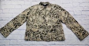 Chicos Jacke DAMEN GRÖSSE 2 US M Leinen Tribal Southwest Aztekenmuster geknöpfte Taschen - Bild 1 von 11