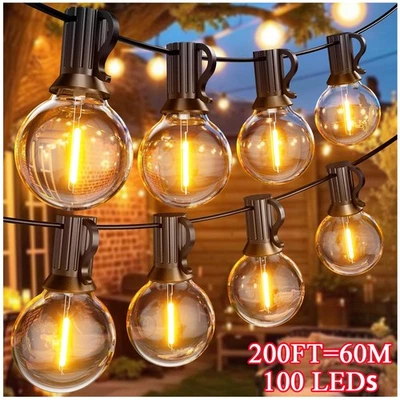 200FT/60M OUTDOOR STRING LIGHTS 100+4 BULBS G40 FESTOON FAIRY WEDDING MAINS