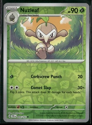 Pokemon Nuzleaf #004/162 SV05: Temporal Forces Common Reverse Holo - Image 1 of 2