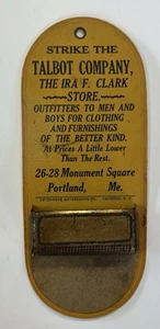 Antiker Streichholzhalter Strike The Talbot Co Ira F Clark Store Portland ME AD RARE - Bild 1 von 6